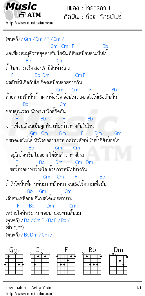 คอร์ดเพลง ใจสารภาพ