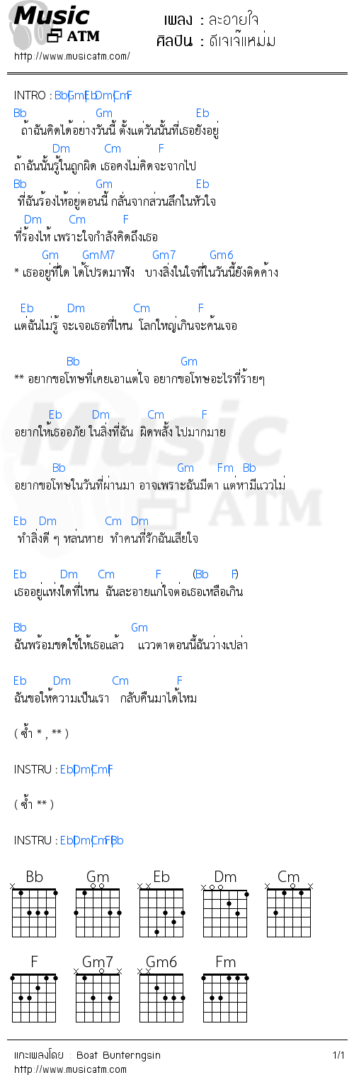 คอร์ดเพลง ละอายใจ