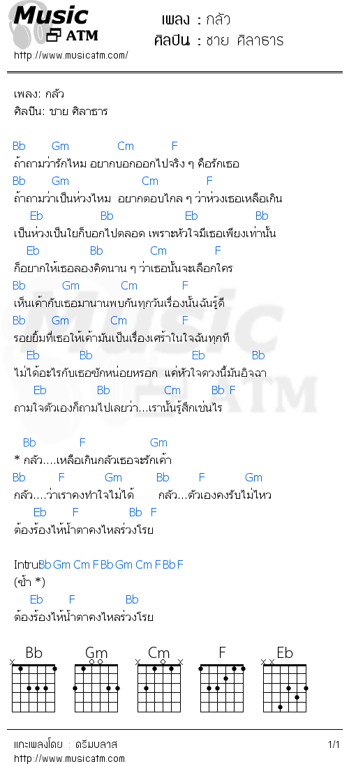 คอร์ดเพลง กลัว