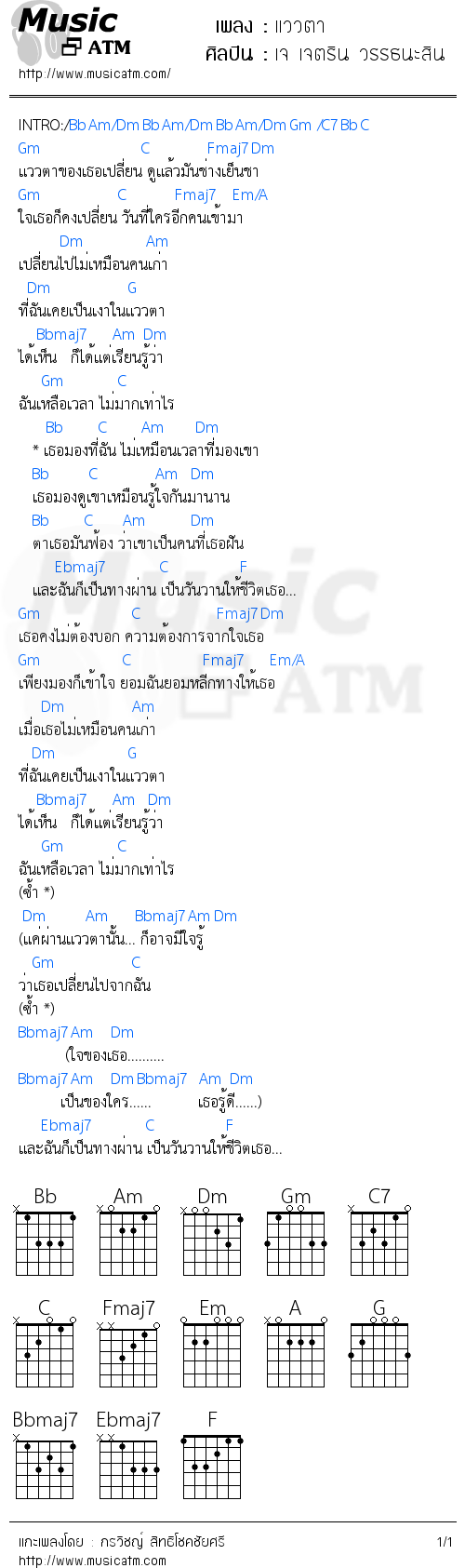 คอร์ดเพลง แววตา 