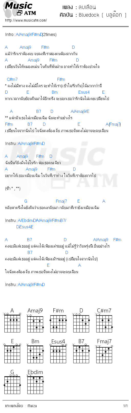 คอร์ดเพลง ลบเลือน