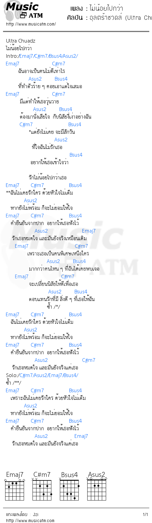 คอร์ดเพลง ไม่น้อยไปกว่า