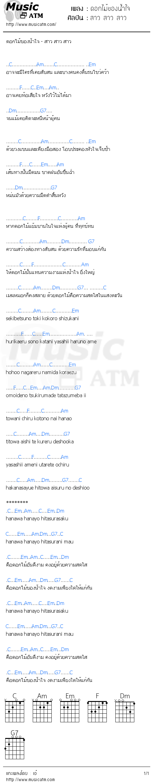 คอร์ดเพลง ดอกไม้ของน้ำใจ