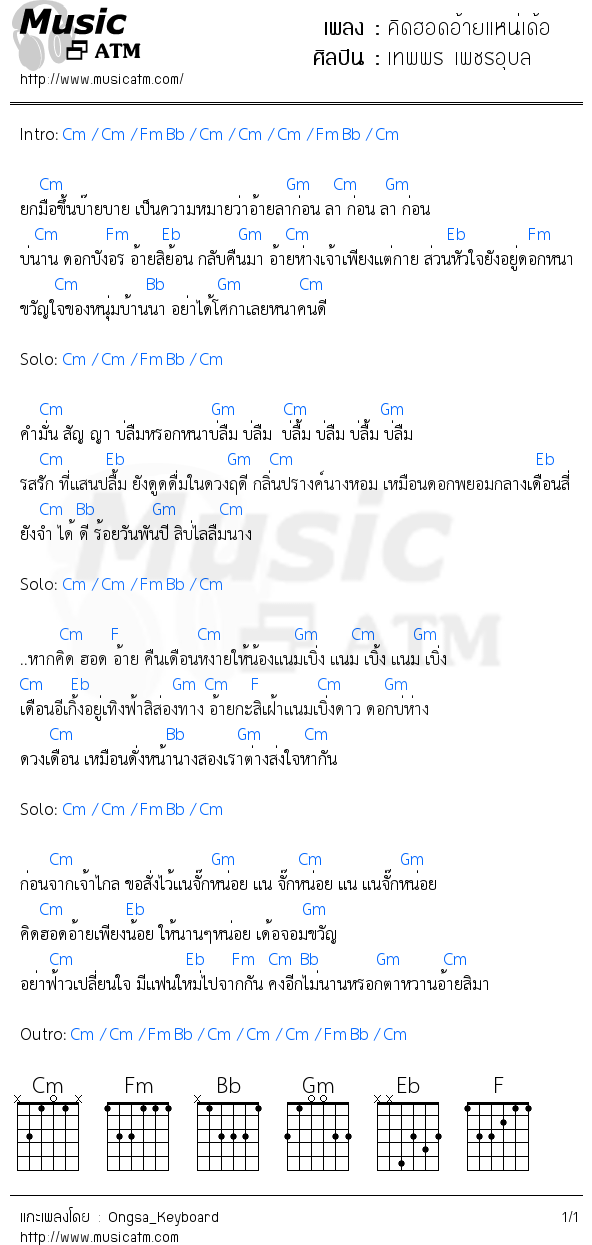 คอร์ดเพลง คิดฮอดอ้ายแหน่เด้อ