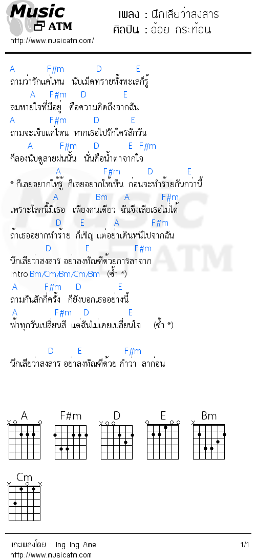 คอร์ดเพลง นึกเสียว่าสงสาร