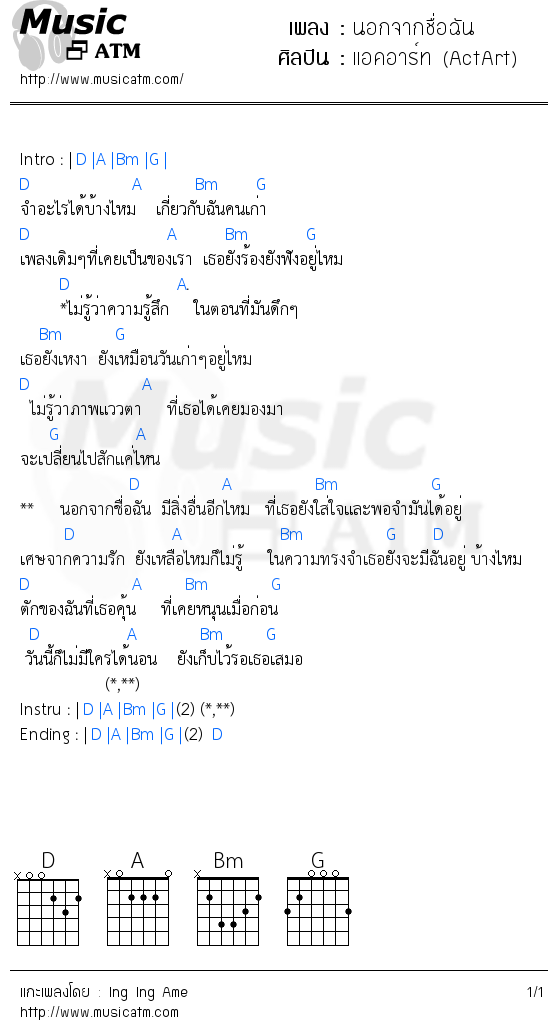 คอร์ดเพลง นอกจากชื่อฉัน