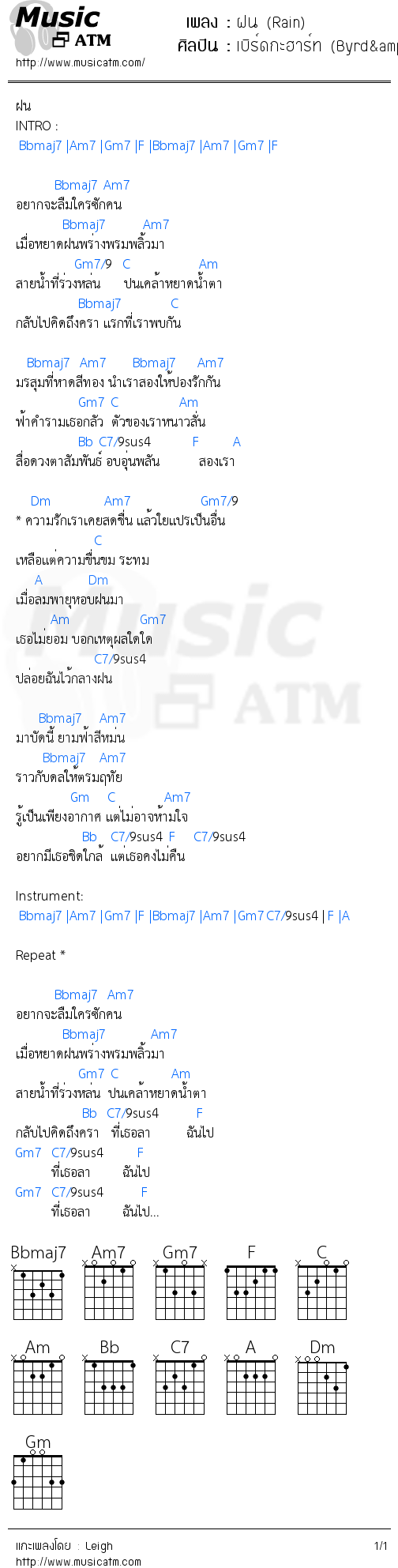 คอร์ดเพลง ฝน (Rain)