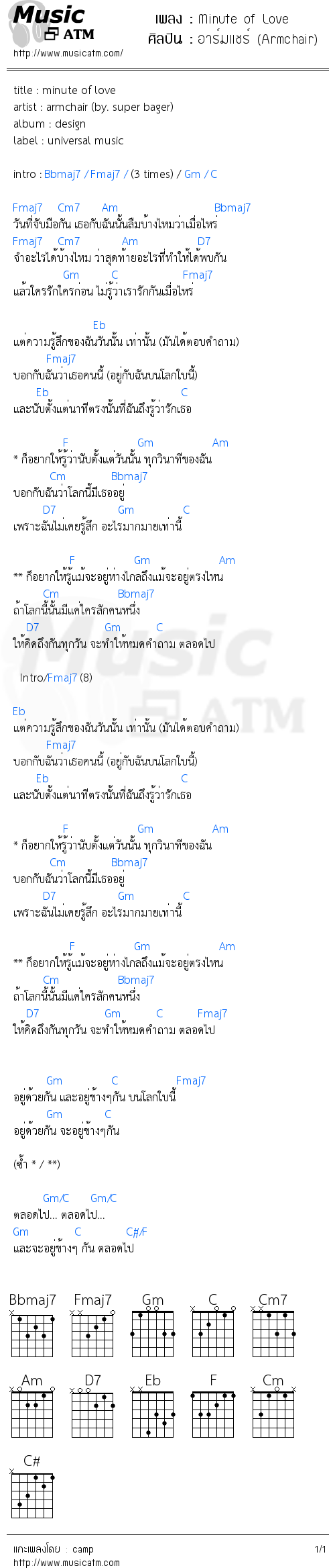 คอร์ดเพลง Minute of Love