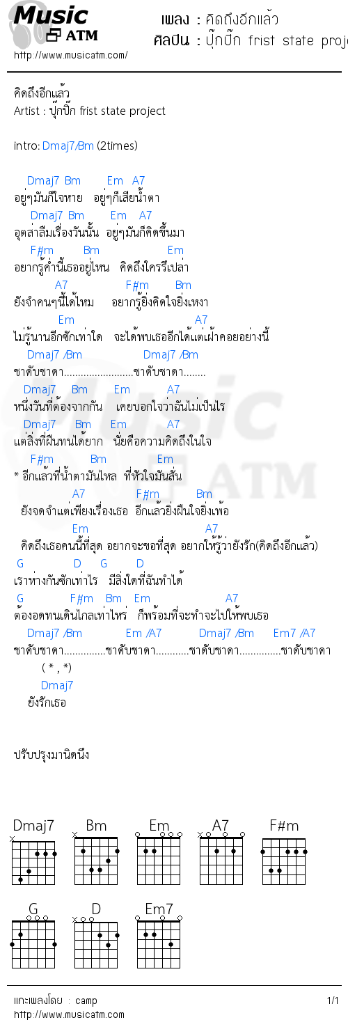 คอร์ดเพลง คิดถึงอีกแล้ว