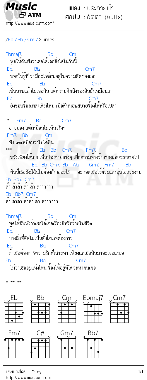 คอร์ดเพลง ประกายฟ้า