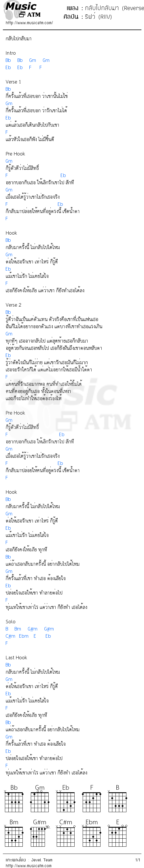 คอร์ดเพลง กลับไปกลับมา (Reverse)