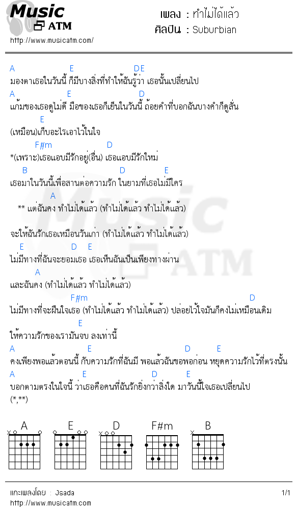 คอร์ดเพลง ทำไม่ได้แล้ว