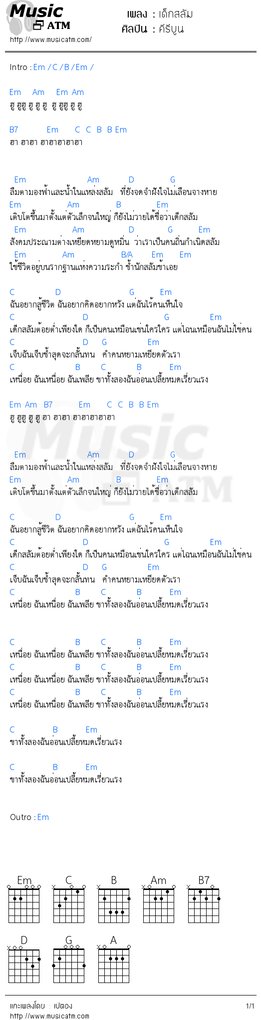 คอร์ดเพลง เด็กสลัม