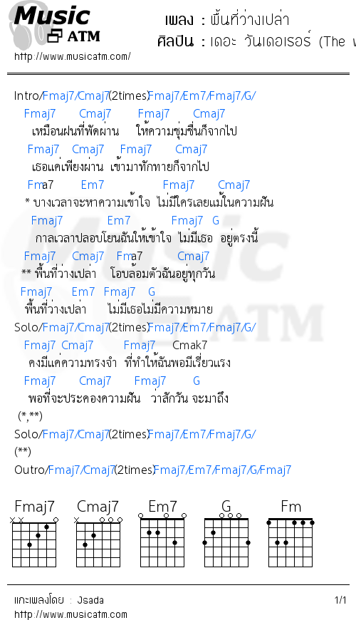 คอร์ดเพลง พื้นที่ว่างเปล่า
