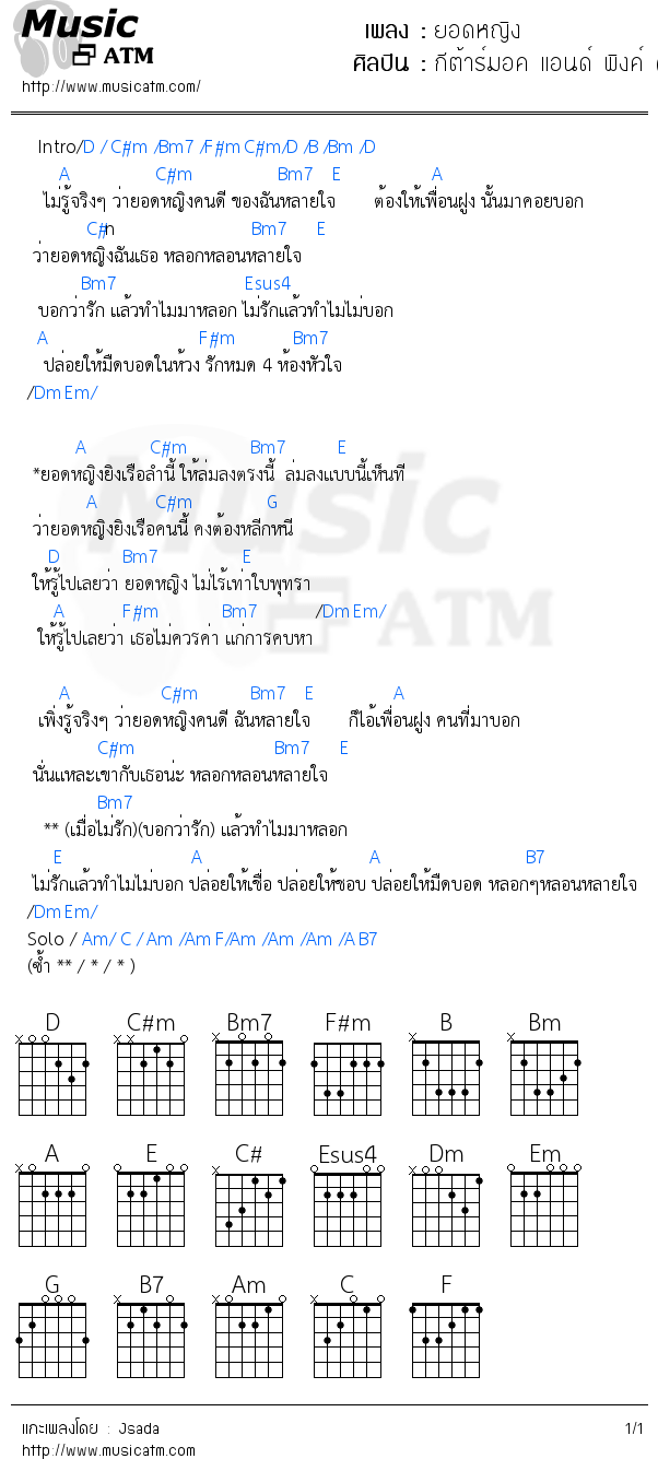 คอร์ดเพลง ยอดหญิง