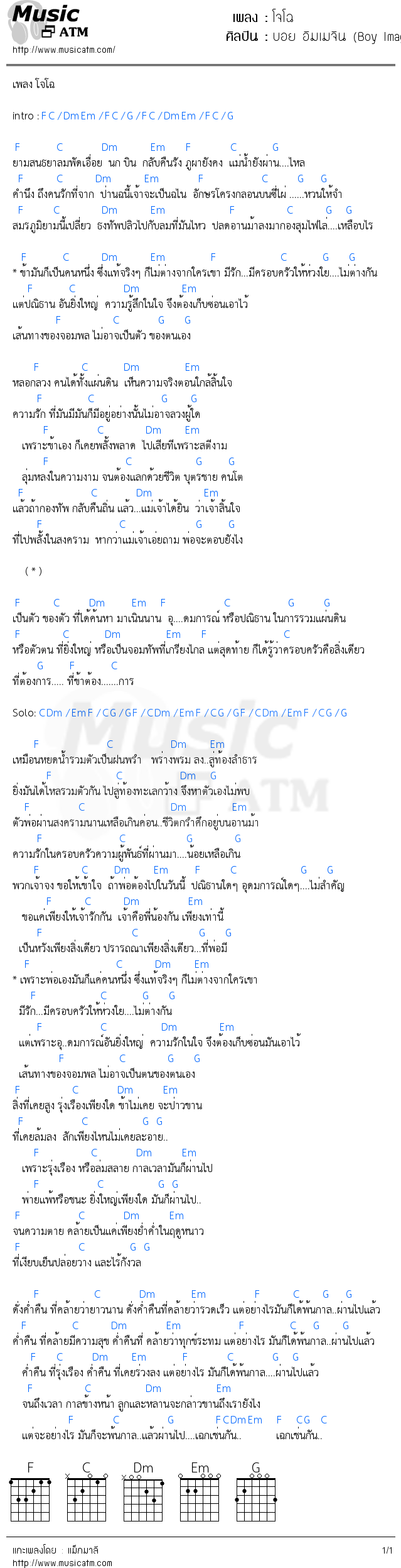 คอร์ดเพลง โจโฉ