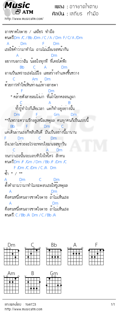 คอร์ดเพลง อาจขาดใจตาย