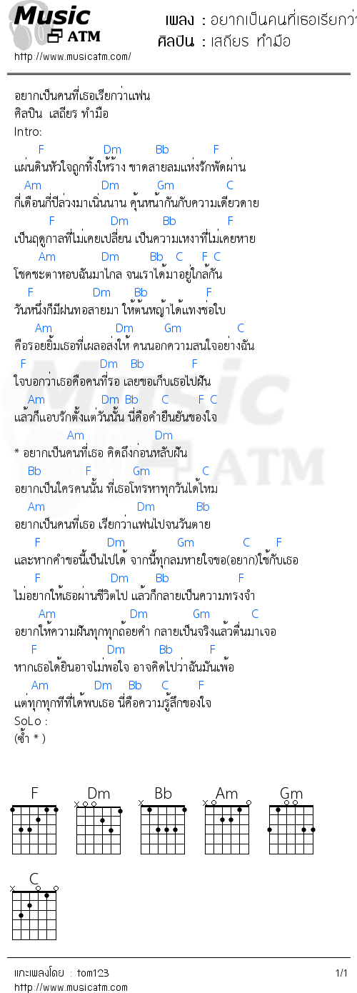 คอร์ดเพลง อยากเป็นคนที่เธอเรียกว่าแฟน