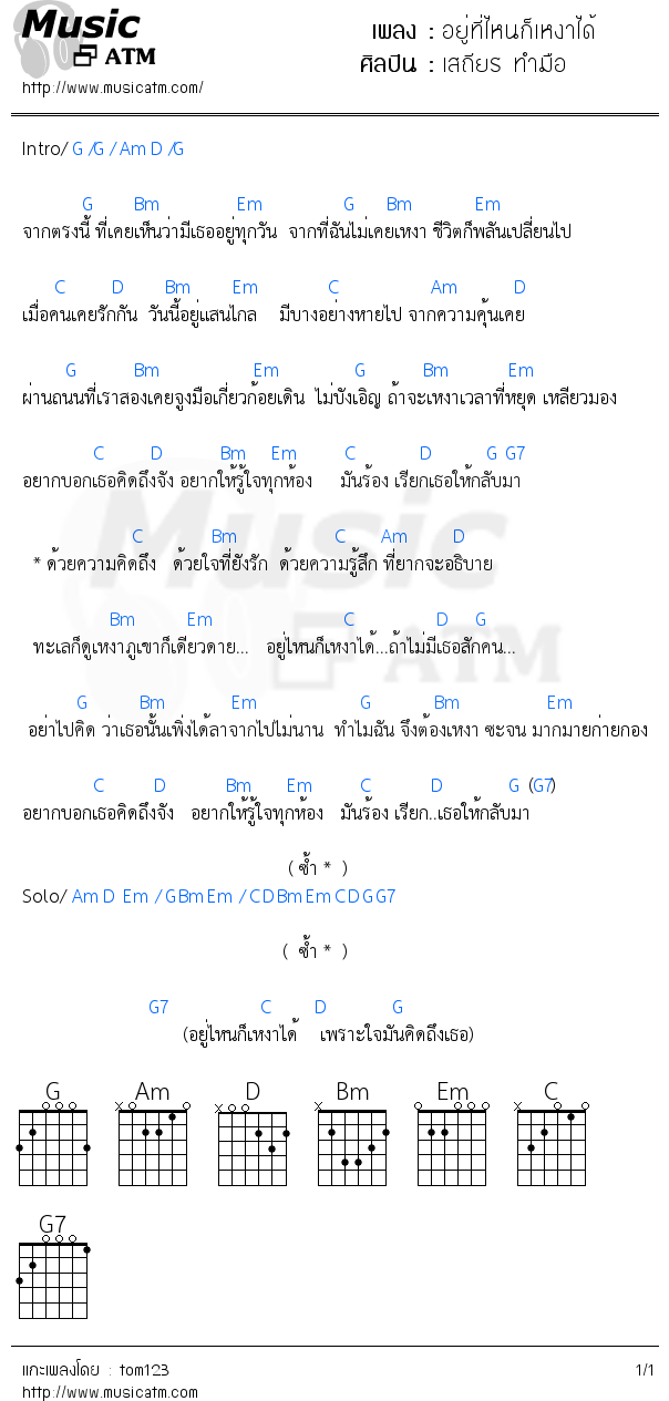 คอร์ดเพลง อยู่ที่ไหนก็เหงาได้