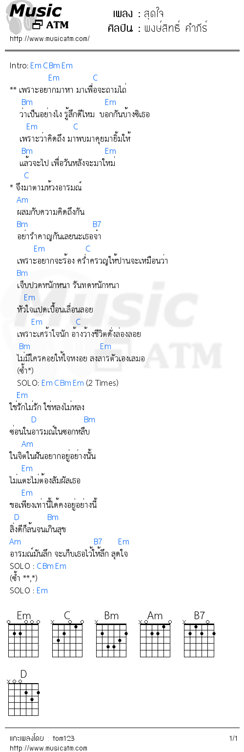 คอร์ดเพลง สุดใจ