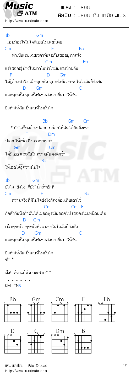 คอร์ดเพลง ปล่อย