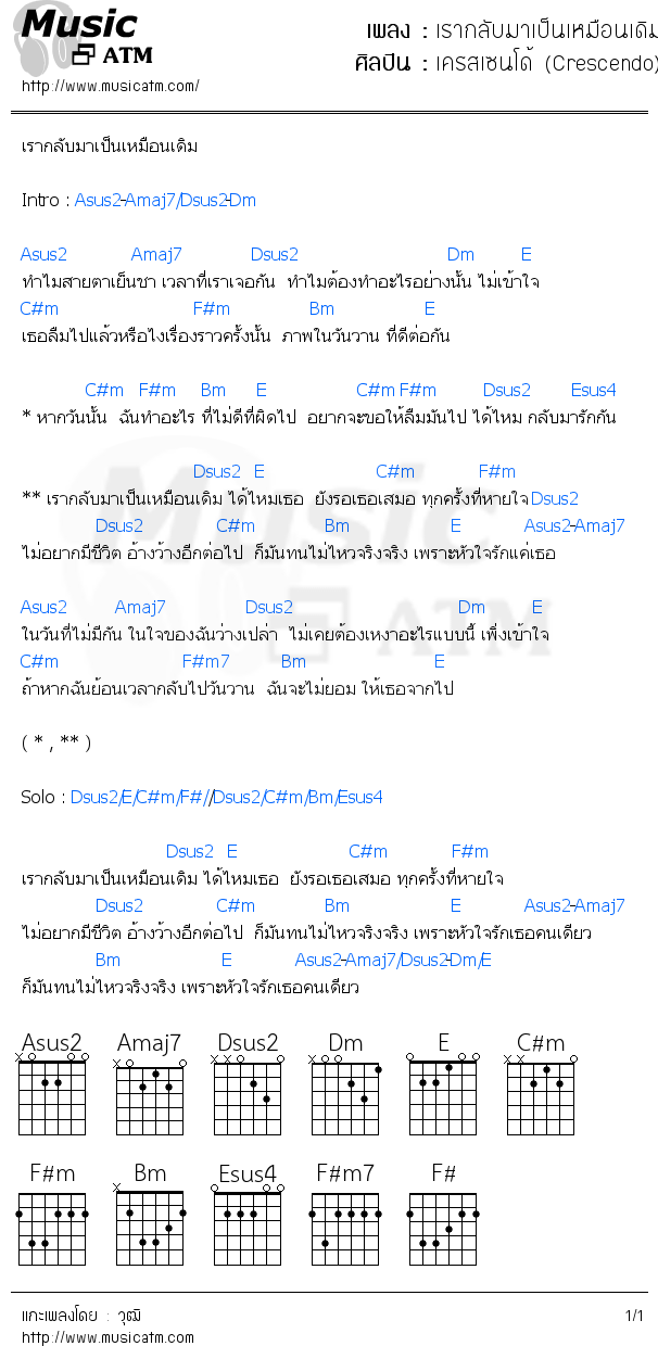 คอร์ดเพลง เรากลับมาเป็นเหมือนเดิม