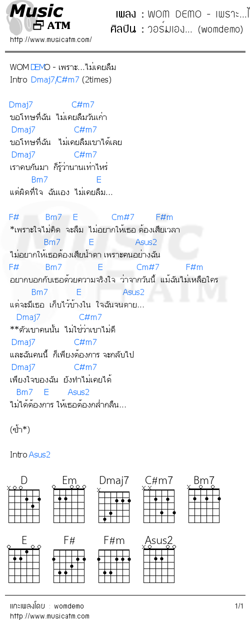 คอร์ดเพลง WOM DEMO  เพราะ...ไม่เคยลืม