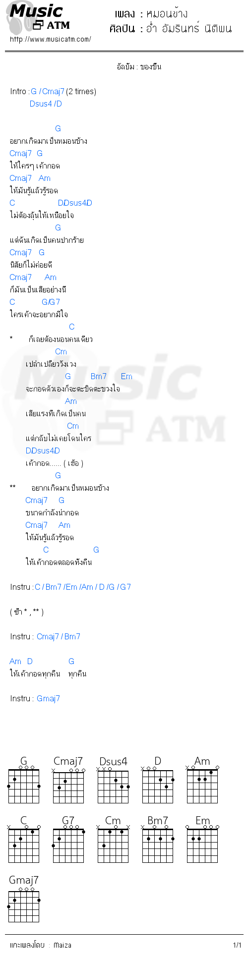 คอร์ดเพลง หมอนข้าง