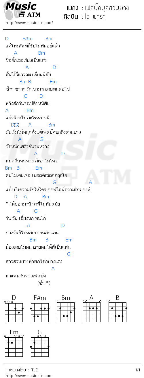 คอร์ดเพลง เฟสบุ๊คบุคสวนยาง