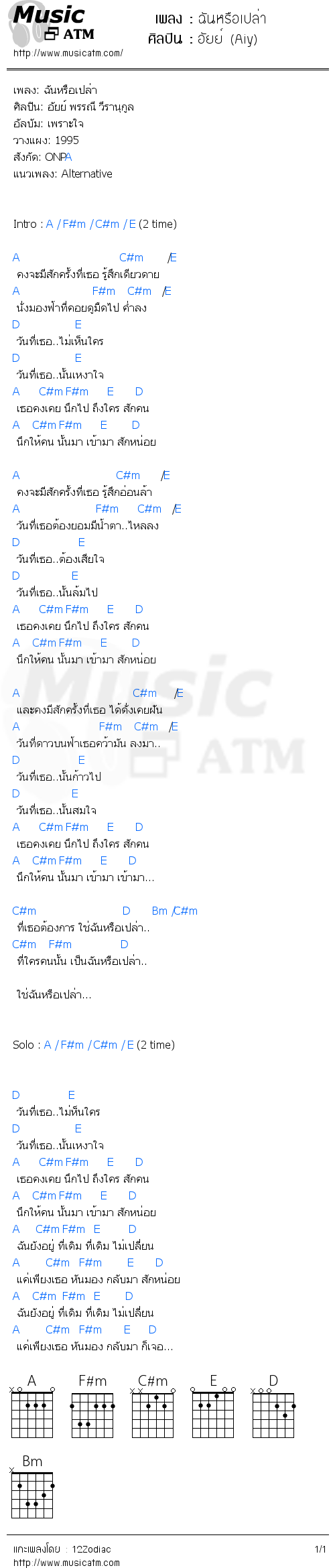 คอร์ดเพลง ฉันหรือเปล่า