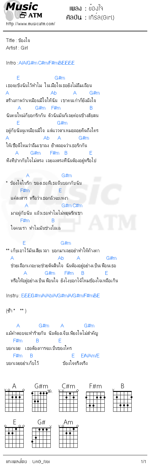 คอร์ดเพลง ข้องใจ