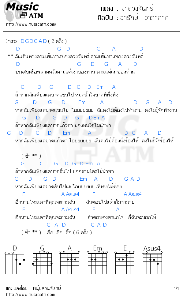 คอร์ดเพลง เงาดวงจันทร์