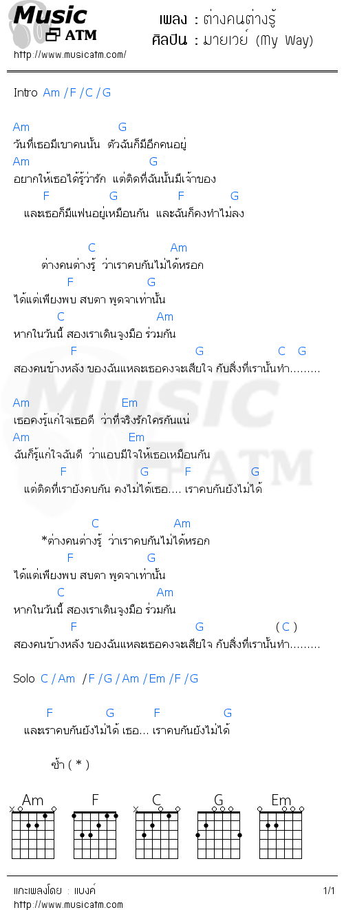 คอร์ดเพลง ต่างคนต่างรู้