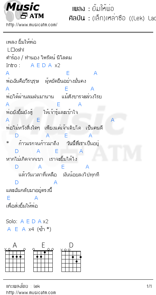 คอร์ดเพลง ยิ้มให้พ่อ