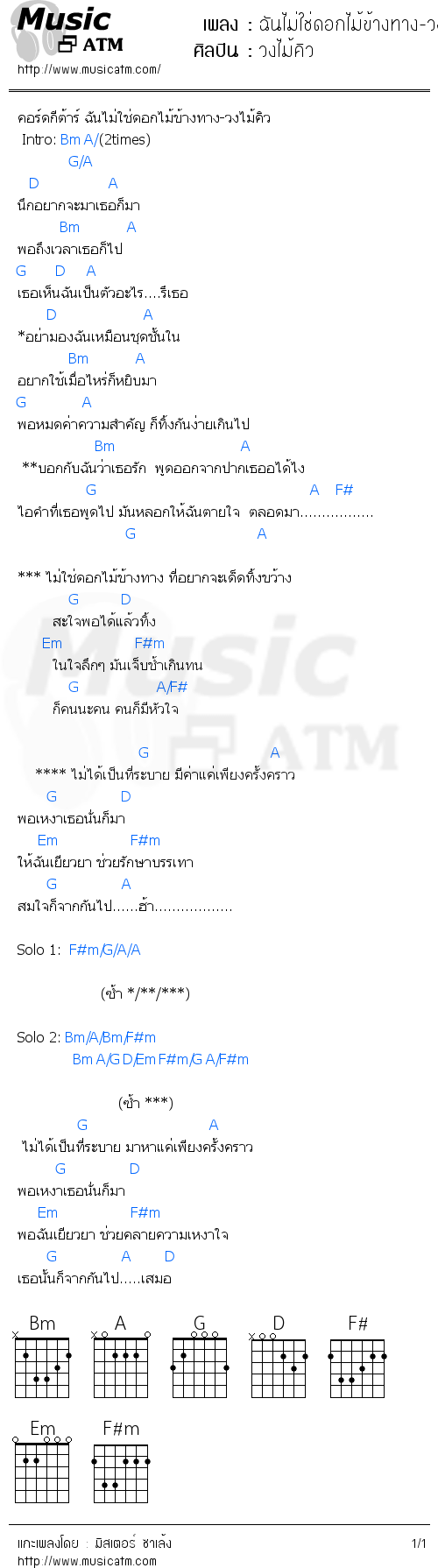 คอร์ดเพลง ฉันไม่ใช่ดอกไม้ข้างทาง-วงไม้คิว [MAI-Q]