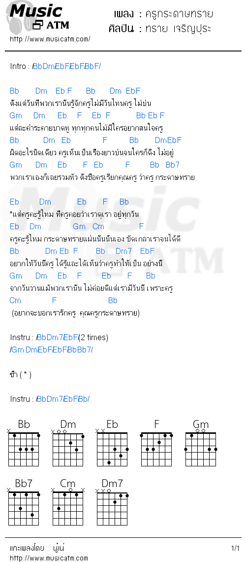 คอร์ดเพลง ครูกระดาษทราย - ทราย เจริญปุระ | คอร์ดเพลงใหม่