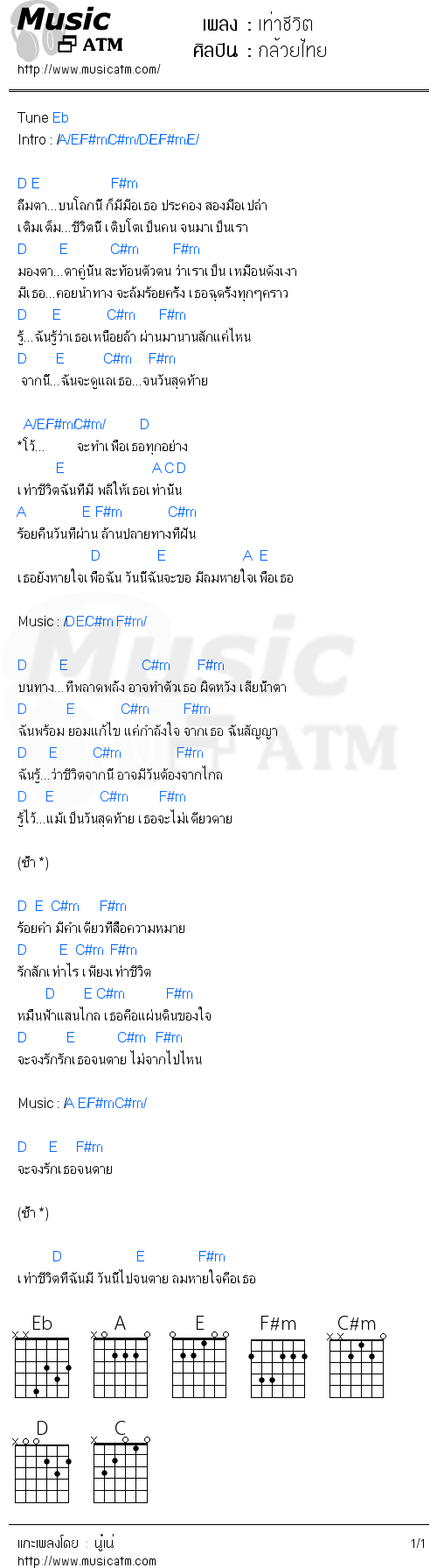 คอร์ดเพลง เท่าชีวิต - กล้วยไทย | คอร์ดเพลงใหม่