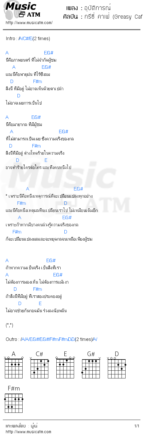 คอร์ดเพลง อุบัติการณ์