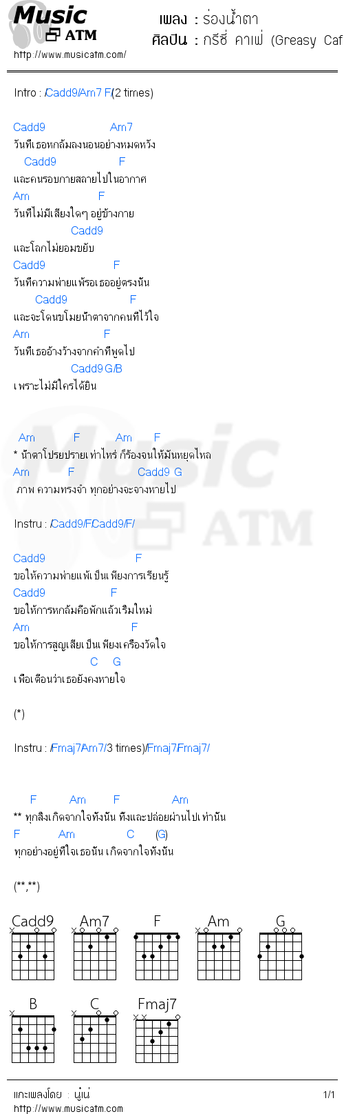 คอร์ดเพลง ร่องน้ำตา