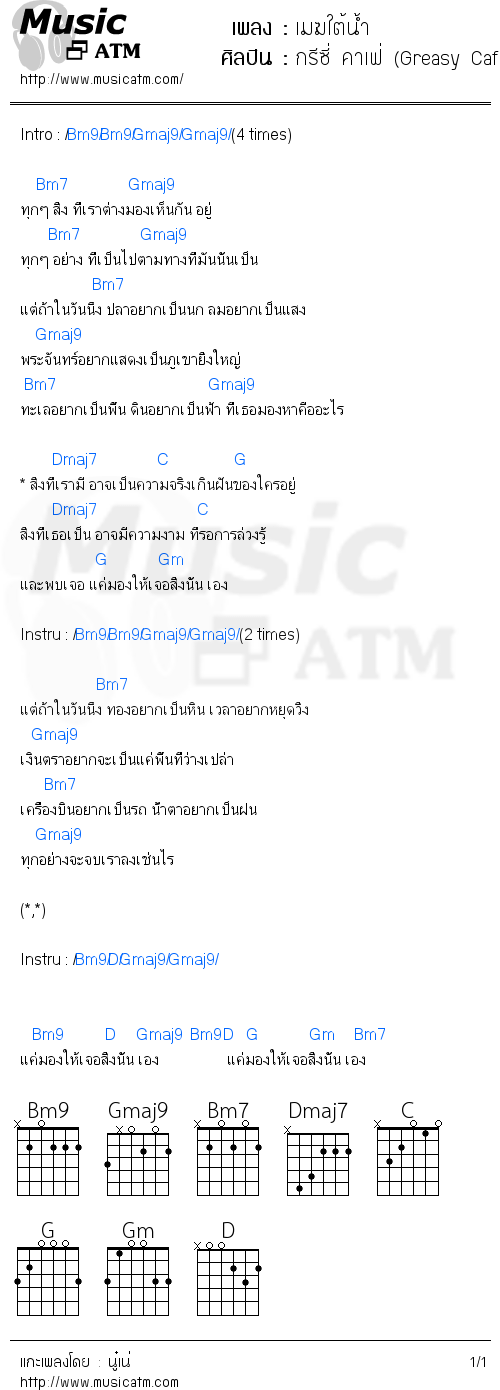 คอร์ดเพลง เมฆใต้น้ำ