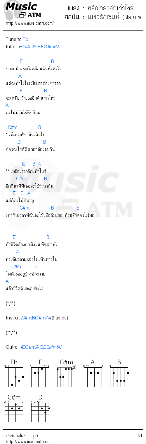 คอร์ดเพลง เหลือเวลาอีกเท่าไหร่