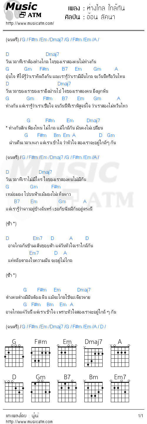 คอร์ดเพลง ห่างไกล ใกล้กัน