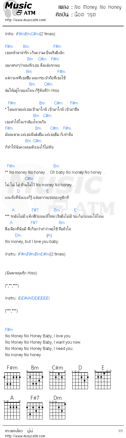 คอร์ดเพลง No Money No Honey