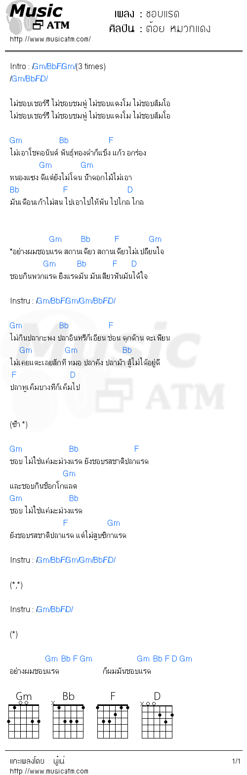 คอร์ดเพลง ชอบแรด