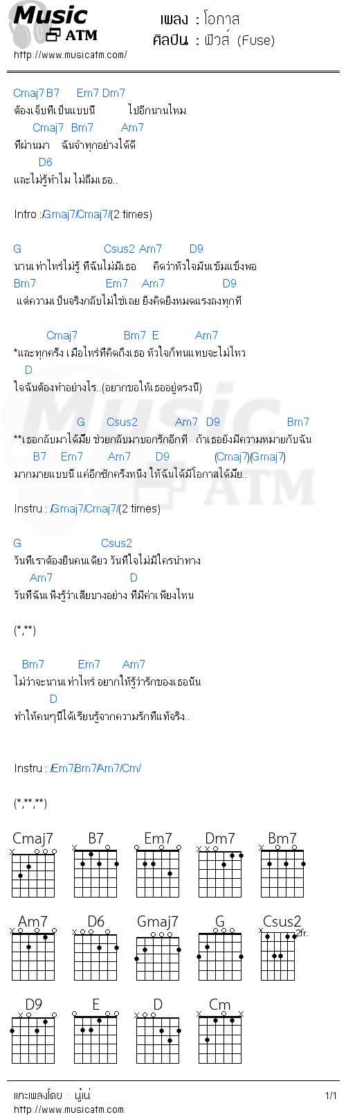 คอร์ดเพลง โอกาส