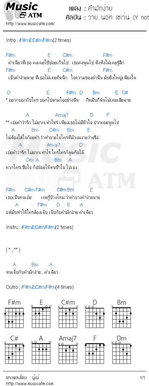 คอร์ดเพลง คำมักง่าย