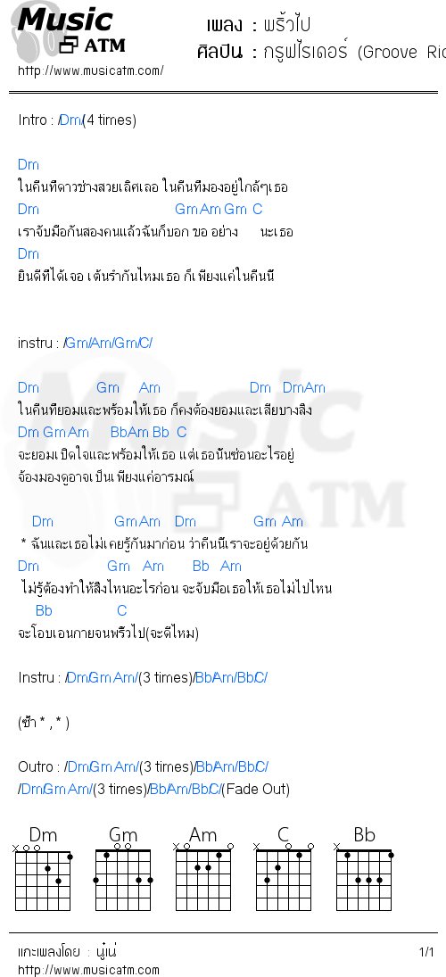 คอร์ดเพลง พริ้วไป