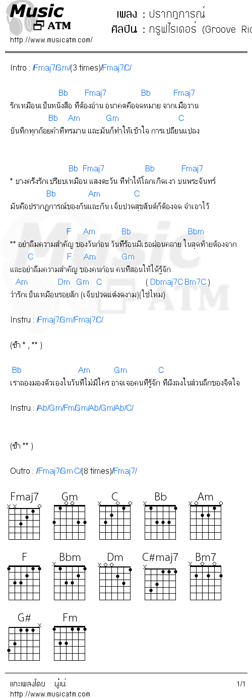 คอร์ดเพลง ปรากฎการณ์