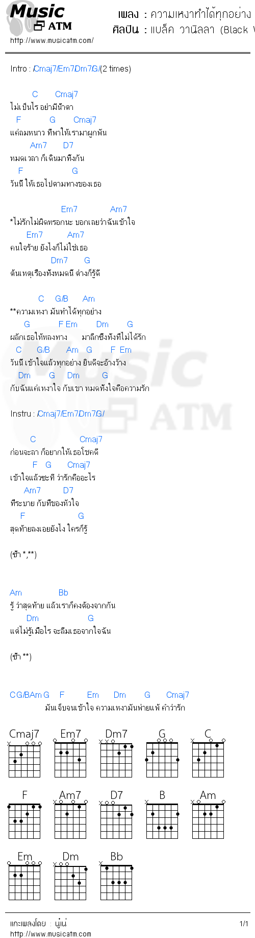 คอร์ดเพลง ความเหงาทำได้ทุกอย่าง