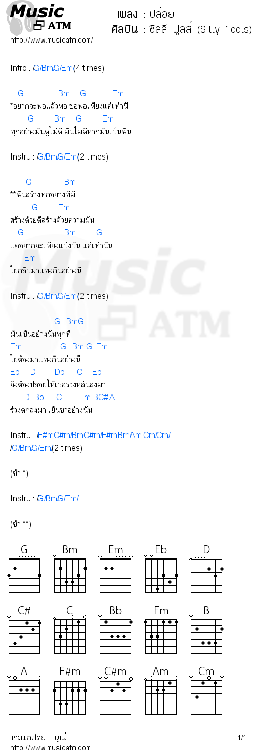 คอร์ดเพลง ปล่อย - ซิลลี่ ฟูลส์ (Silly Fools) | คอร์ดเพลงใหม่